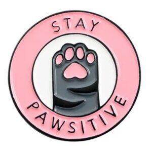 Stay Pawsitive Pink & Black Enamel Cat Paw Lapel Pin